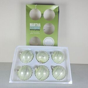 Set 6 Vtg 2002 Martha Stewart Everyday Glass Ornaments Sage green with stripes